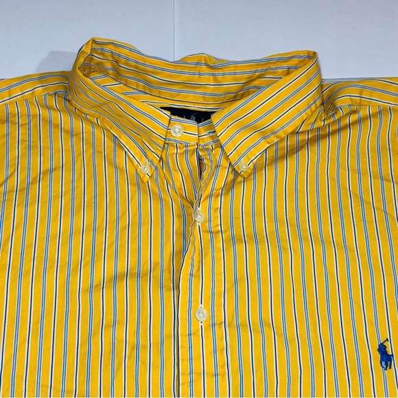 Ralph Lauren Mens 2XB Yellow Blue Striped Classic Fit Button Down Dress Shirt - Picture 1 of 8